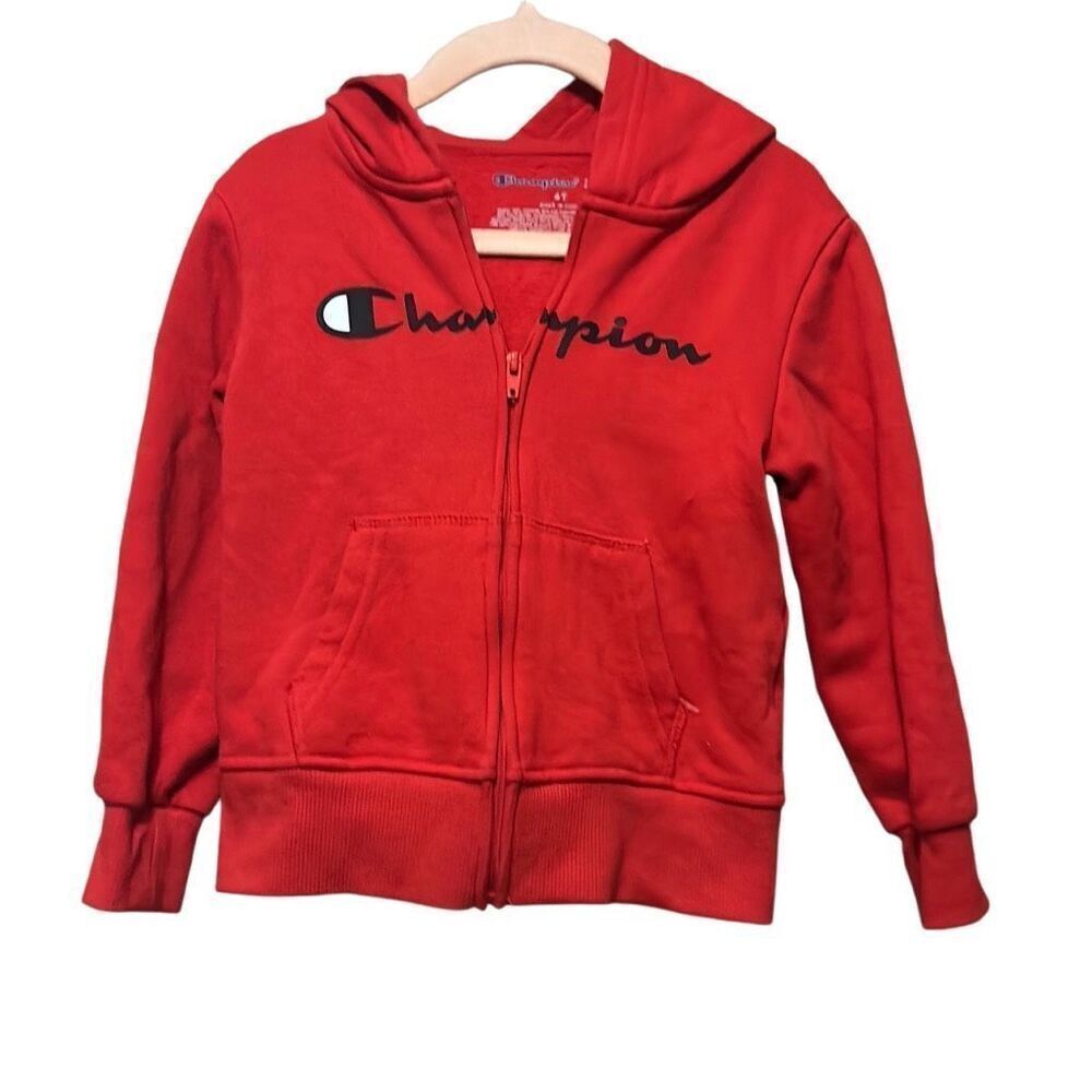 Champion Full Zip Hoodie Boys Size 4T‎ Red Graphic Logo Sweatshirt
